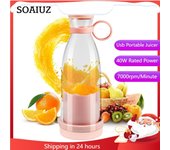 Licuadora recargable de frutas frescas, exprimidor portátil USB azul/rosa, mini licuadora eléctrica rápida, máquina para hacer batidos y hielo. color rosa