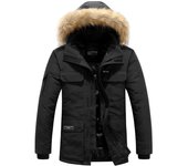 Abrigo de algodón de mediana edad para hombre, informal, cálido, para exteriores, de otoño e invierno, abrigo de algodón con cuello medio grueso L negro