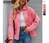 YYFS Moda Mujer Denim Casual Otoño Invierno Color Sólido Estampado Manga Larga Cuello POLO Blusas Y Camisas Top Chaqueta L color rosa