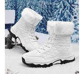 Botas de nieve de invierno para mujer, botines antideslizantes resistentes al agua con cordones y forro de piel sintética, botas cortas cálidas para caminar al aire libre y senderismo para mujer 36 blanco