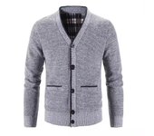 Suéter de punto ajustado para hombre, chaqueta acolchada y gruesa de talla grande, jersey de punto con cuello en V M gris claro