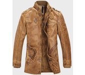 Chaqueta de moto de cuero PU de longitud media para hombre con cuello alto, estilo europeo y americano, además de terciopelo, ropa informal para otoño e invierno. L