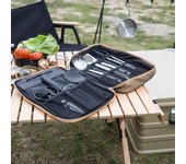 Juego de cocina para acampar, utensilios de cocina portátiles para campamento, espátula, tabla de cortar, bolsa de almacenamiento, juego de utensilios de cocina para acampar 33x23x5cm negro