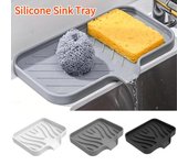 Bandeja de silicona para fregadero de cocina y baño, soporte para jabonera con drenaje automático, bandeja para esponja, bandeja para fregadero, estante de almacenamiento, escurridor para fregar encimeras Small Size gris