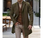 Abrigo de lana para hombre, con solapa, manga larga, botonadura sencilla, color liso, largo medio, abrigo cálido para otoño e invierno 3XL