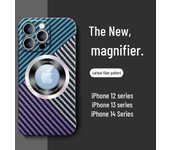 Funda de fibra de carbono con ventosa magnética para iPhone 16 Pro sin marco, compatible con iPhone 12/13 iPhone 13 Pro negro/azul