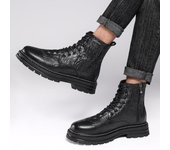 Botas vaqueras con cordones de alta calidad para hombre, zapatos casuales de cuero genuino, botas de moto de terciopelo de invierno, botas cálidas de suela gruesa para hombre 36 marrón