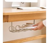 Estante de almacenamiento de regletas de cables de alimentación con base de mesa, compartimento para bandeja de cables, cesta colgante, estante en capas, estante de almacenamiento para tablero de enchufes 32*17*14cm blanco