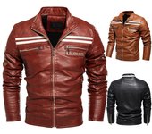 Nueva chaqueta para hombre, chaqueta de moto, misma chaqueta de cuero a rayas, chaqueta de cuero de felpa para hombre 3XL