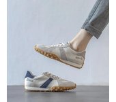 Zapatos de cuero suave para mujer, zapatillas informales cómodas y transpirables, zapatos deportivos planos antideslizantes con cordones, coreano nuevo, para correr 35 gris