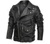 Chaqueta de cuero personalizada de otoño e invierno para hombre Chaqueta ajustada con cremallera y múltiples bolsillos S