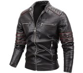 Nueva chaqueta de cuero para hombre, chaqueta de cuero para hombre con cuello alto verde estilo punk para motocicleta L