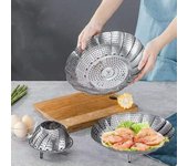Recipiente vaporizador de acero inoxidable de 21 cm para verduras y frutas, cesta vaporera, cajón para cocinar al vapor, vaporera plegable de cocina.