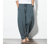 INCERUN Pantalones de moda de verano y otoño para hombre, pantalones largos Vintage holgados de algodón con cintura elástica y pierna ancha 2XL negro