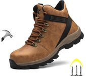 Botas de seguridad impermeables de color marrón para hombre, botas de trabajo con punta de acero, unisex, para senderismo, antigolpes, antideslizantes, con plataforma 40
