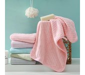 Toallas faciales de vellón de coral a rayas para adultos, suaves, absorbentes, para manos, para lavabo, baño, ducha, 14 x 29 pulgadas 35x75cm color rosa