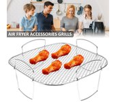 Bandeja de acero inoxidable para freidora de aire, rejillas para cocinar al vapor, herramientas para freidora de aire, bandeja para hornear, parrilla para barbacoa, accesorios para cocinar, herramientas de cocina nuevas plata
