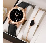 (Reloj + Pulsera) Conjunto de reloj de lujo para mujer con pulsera Love negro