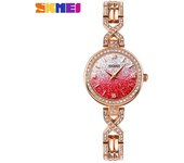SKMEI Reloj de cuarzo de moda para mujeres Reloj impermeable elegante de acero inoxidable para mujeres 2001 rojo