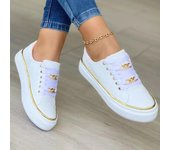 Zapatillas de deporte para mujer, cómodas zapatillas de plataforma con punta redonda y cadena de cuero a la moda, zapatos vulcanizados para caminar con cordones, novedad de 2024 36 negro