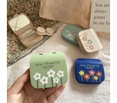 Estuche para gafas de contacto con sección de amor, Color caramelo, fresco, bonito, con pinzas de espejo, organizador de caja de almacenamiento para lentillas cosméticas de maquillaje 6.2*4.2*2.2cm