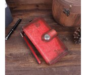 Carteras largas de diseño Vintage para mujer, cartera con cremallera de cuero genuino, monedero de moda de marca 20*10*2.5cm gris