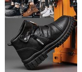 Botas de invierno británicas a la moda para hombre, zapatos cómodos de cuero cálida con cremallera lateral, botas de invierno para hombre, botas cortas planas impermeables para hombre 45 blanco
