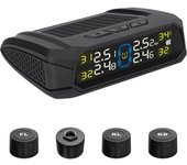 Sistema de monitoreo de presión de neumáticos, Sistema de monitoreo de presión de neumáticos solar inalámbrico con pantalla LCD, 6 negro