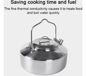 Hervidor de agua de acero inoxidable para exteriores, mango de bloqueo, olla colgante para acampar, cafetera portátil, cocina de Picnic, 1L plata