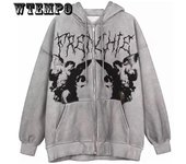 Sudadera con capucha Y2K de talla grande, sudadera con cremallera, chaqueta con estampado de ángel, holgada, de manga larga, con bolsillos, ropa de calle, hip hop, para hombres y mujeres, abrigo tipo pulóver M gris