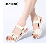 Sandalias de mujer, zapatos de cuero genuino para mujer, sandalias de playa de verano 2018, chanclas planas informales, zapato de gladiador blanco, calzado de moda 5