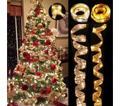 Cinta de luz de hadas, decoración navideña, Adornos de árbol de Navidad para el hogar, 2024 lazos, cadena de luces, Navidad Natal, Año Nuevo 2025 1M color light oro