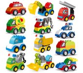 Bloques de construcción de partículas grandes, coche, ciudad creativa, carretilla elevadora, grúa, excavadora, vehículo, ladrillos de bricolaje, juguete para niños, regalo de Navidad