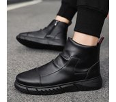 2024 Nuevas botas negras para hombre, botas de cuero de moda, botines de plataforma, botas de moto suaves y cómodas para exteriores para hombre, zapatos para hombre 39 negro