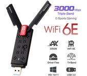 Adaptador WiFi de 3000Mbps WiFi 6E USB 3,0 tarjeta de red AX3000 tribanda 2,4G 5G 6G receptor Wifi Dongle para Windows 10 11 controlador gratuito negro