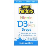Natural Factors, Children's Vitamin D3 Drops, Unscented, 10 mcg (400 IU), 0.5 fl oz (15 ml)