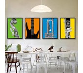 Pintura en lienzo de decoración nórdica, instrumentos musicales creativos, guitarra, saxofón, violonchelo para sala de estar y guardería 21x30 No Frame