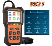 Escáner OBD2 V521, sistema de diagnóstico de motor de automóvil profesional, lector de códigos EOBD gratuito de por vida, herramienta de diagnóstico de automóvil, actualización PK V520