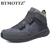 Botas de invierno para hombre con piel, botas de nieve de cuero cálida, zapatos informales de trabajo de felpa para hombre, zapatillas de deporte, botines de goma de alta calidad 36