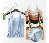 Camisola de tirantes fina con almohadilla para el pecho integrada de cinco dedos y sin aro de acero de talla grande para mujer, nueva de 2025, multicolor S gris claro