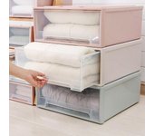 Caja de almacenamiento de plástico transparente para el hogar, cajón apilable, armario de escritorio, organizador de armario, organización de almacenamiento para el hogar 13L beige