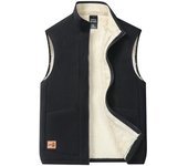 Chaleco de piel de cordero con cuello alto y terciopelo de doble cara para hombre - Chaqueta informal sin mangas y cálida para primavera/otoño 3XL gris