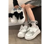 Zapatos Mujer Zapatos con lazo Zapatillas de plataforma Tenis para mujer Pisos femeninos Vintage Vulcanizados Lindos Moda coreana Primavera Verano 2024 35 negro