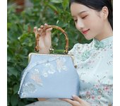 Johnature Estilo chino Cheongsam Bolso de mujer Elegante bolso bordado de dama Retro Versátil Bolsos de hombro de cadena azul