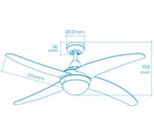 ventilador de techo modelo caspio. color blanco. potencia: 60w aspas: ø132cm con mando a distancia edm