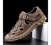 Sandalias clásicas Vintage para hombre, sandalias de cuero genuino de verano para hombre, sandalias ligeras informales para exteriores, zapatillas de deporte suaves a la moda para hombre 38