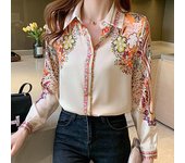 Blusa con estampado Floral de moda Vintage, camisas de satén para Mujer, Tops de primavera para Mujer, camisas de seda de manga larga para otoño, ropa para Mujer 18440 XXL