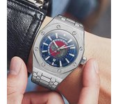 Reloj mecánico automático esquelético para hombre Wandering Earth: Diseño de tendencias empresariales estrella/azul