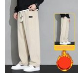 Pantalones casuales cálidos de tela de terciopelo Aoli de invierno para hombre, pantalones de chándal de moda de trabajo gruesos con flocado de Corea para hombre S albaricoque