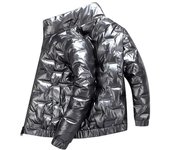 Chaqueta acolchada y gruesa de cuello alto sin capucha de talla grande para hombre, ropa de abrigo informal brillante para otoño e invierno XS